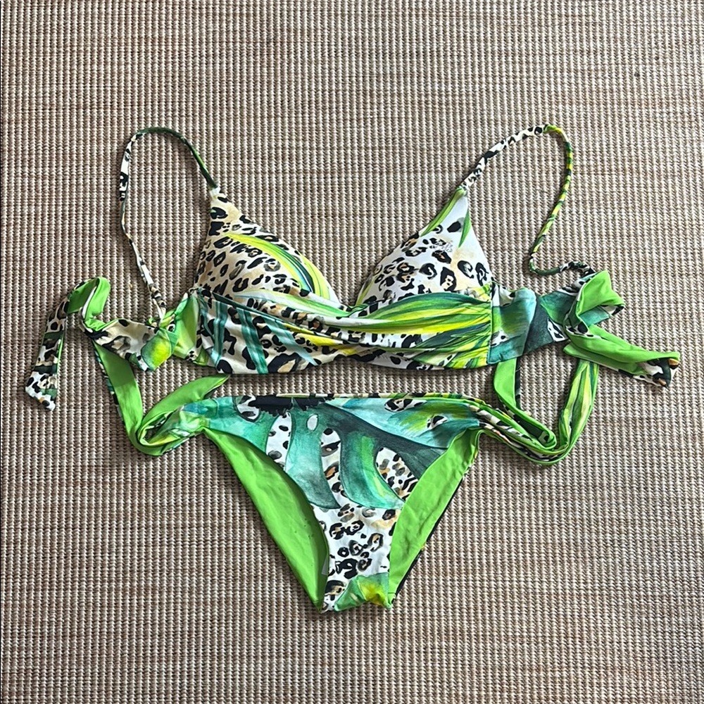 Blumarine Vibrant Green and Animal Print Bikini